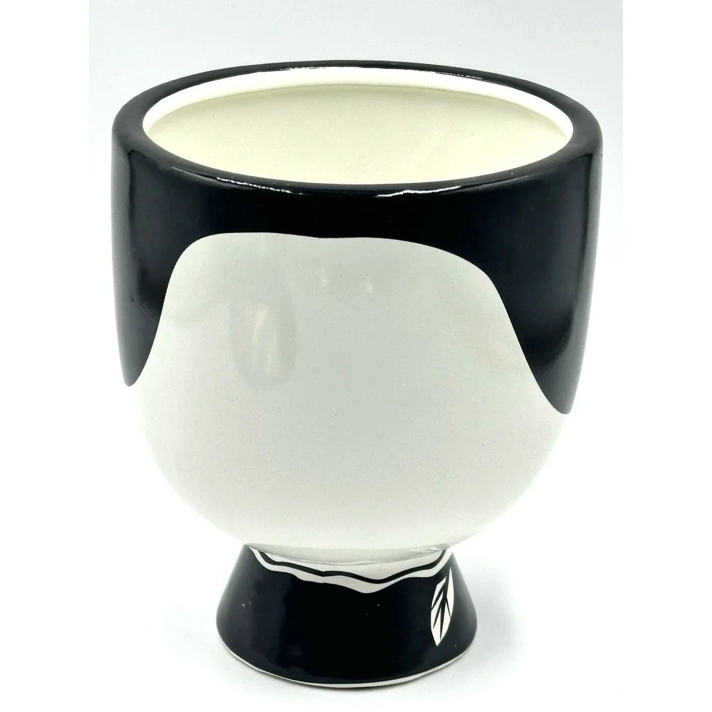 Hand Painted Face Planter Modern Art Ceramic Vase Black White Red Lips Decor